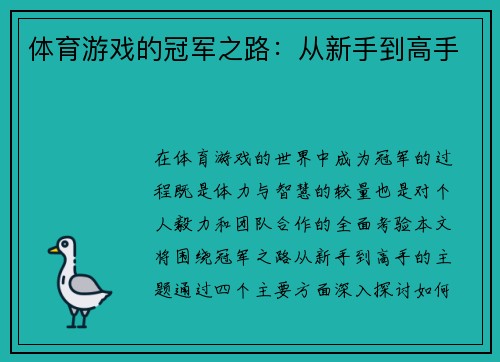 体育游戏的冠军之路：从新手到高手